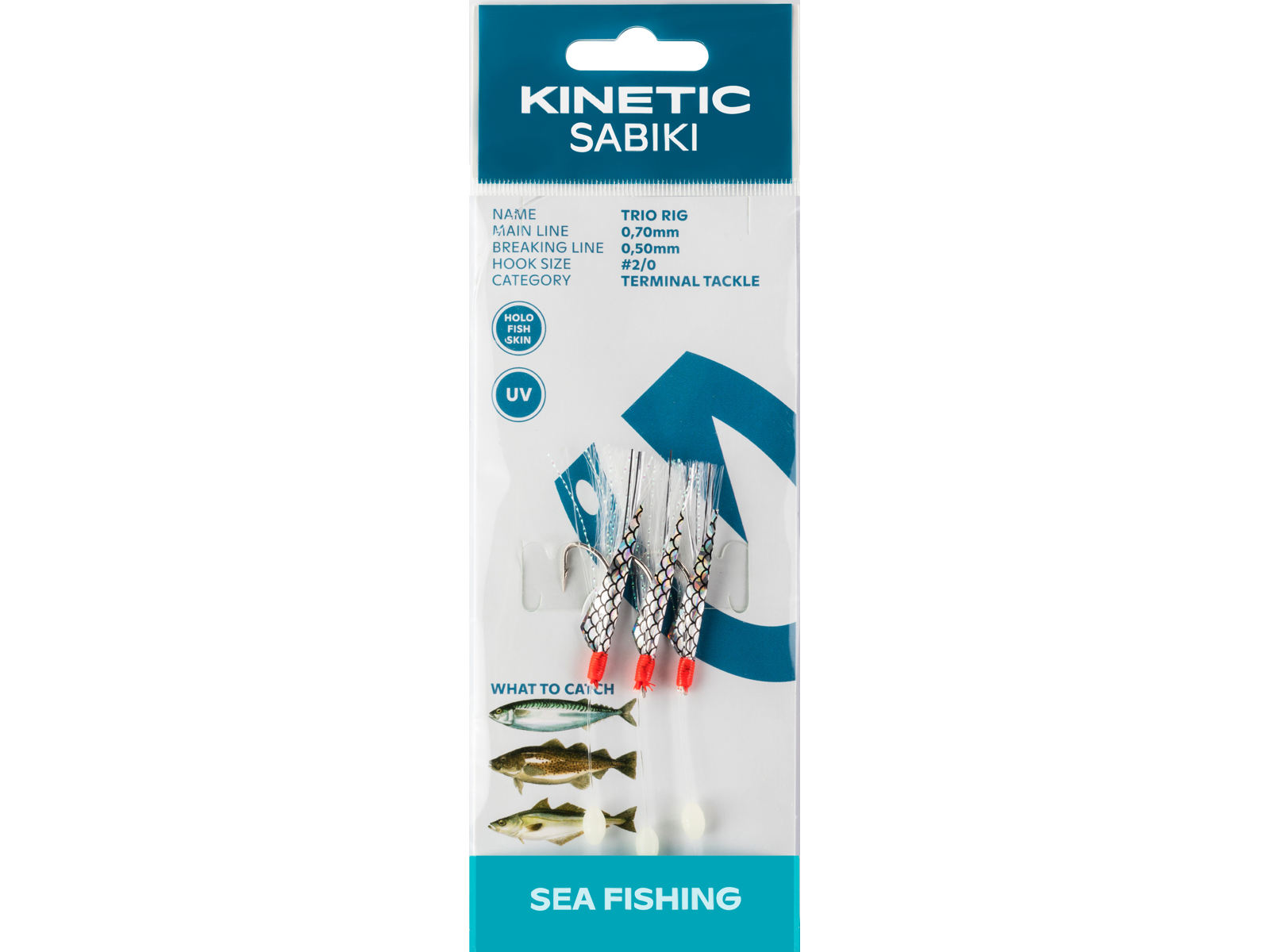 Kinetic Sabiki Trio Torsk Makrel Forfang White Flash